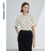 朗姿复古法式 半裙 通勤气质衬衫 波点设计感短袖 上衣衬衣女夏新款