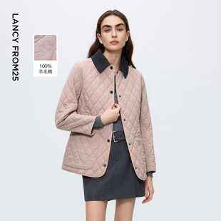 新款 显瘦通勤棉衣2025年冬季 设计感棉服修身 朗姿羊毛撞色翻领时尚