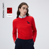 MONEY HONG 朗姿纯绵羊毛圆领刺绣通勤针织衫 女2026年春季 新款