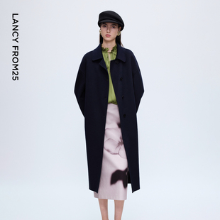 朗姿纯羊毛复古双面呢直筒长款毛呢外套气质呢子大衣2025冬季新款