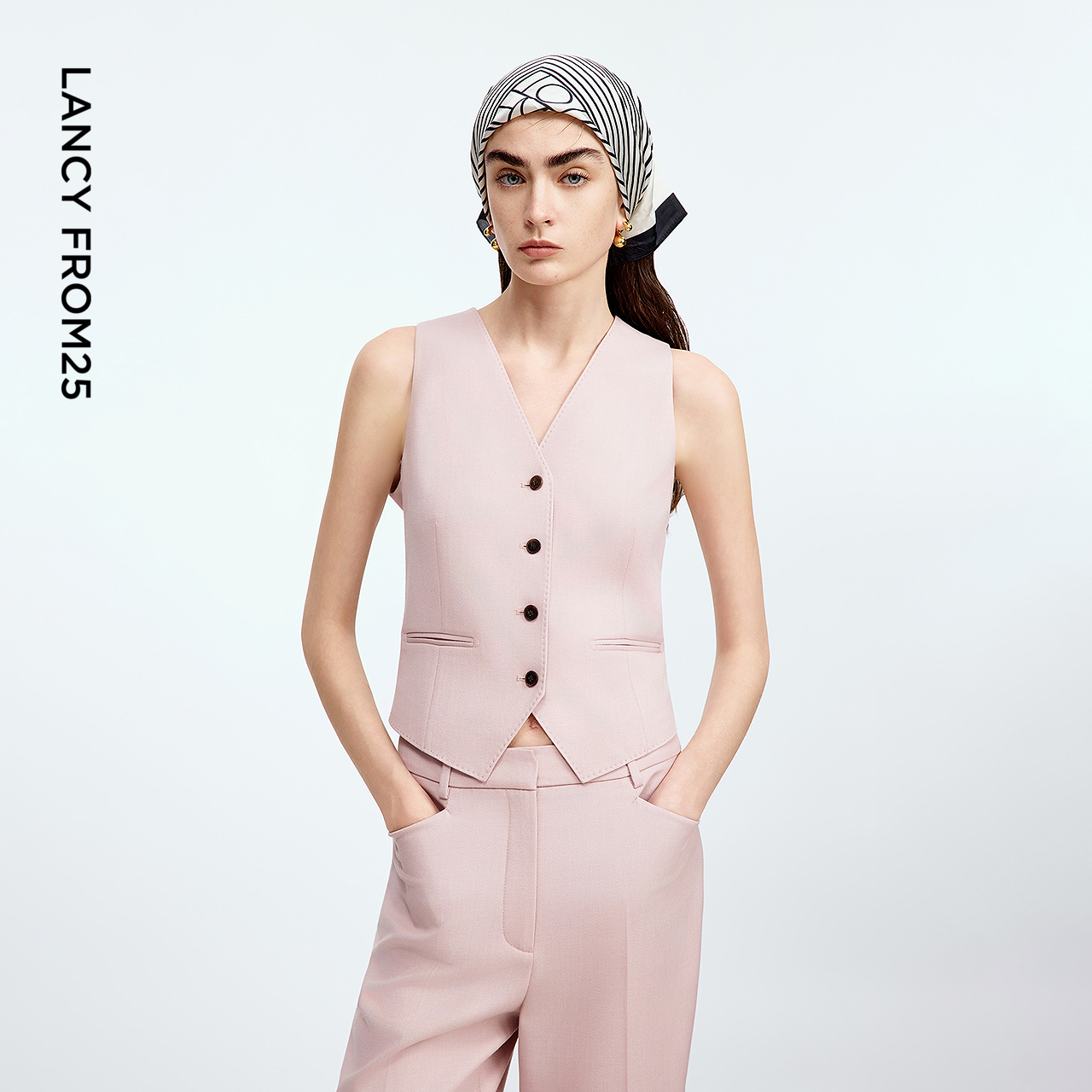 朗姿羊毛v领西装马甲气质高级感通勤百搭无袖上衣2025年秋季新款