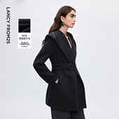朗姿羊毛连帽翻领双面呢外套气质高级感呢子大衣女2025年冬季 新款