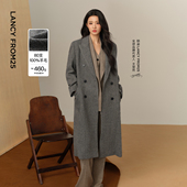 王楚然同款 朗姿纯羊毛双排扣H型毛呢外套高质感老钱风大衣女