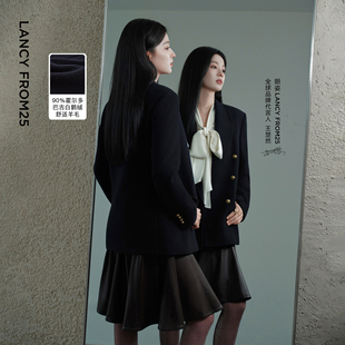 【王楚然同款】朗姿25进口鹅绒西装领短款羽绒服女2026年冬季新款