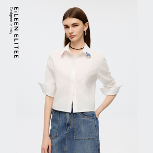 新款 高级感通勤上衣2025年秋季 ELITEE纯棉白衬衫 朗姿欧洲EiLEEN