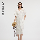 漾25系列 朗姿白色短袖 花苞裙设计感度假2025年夏季 新款 连衣裙