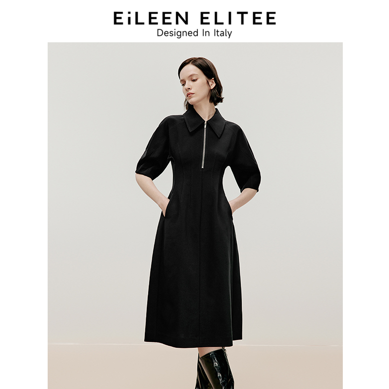 【朗姿三醋酸Basic衣橱】欧洲EiLEEN ELITEE黑色连衣裙2024新款夏
