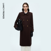 朗姿羊毛复古风双排扣毛呢外套高级感气质翻领大衣2025年冬季 新款