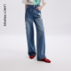 新款 朗姿25印花牛仔裤 通勤百搭2026年夏季 复古时尚 直筒高腰阔腿裤