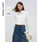 新款 气质法式 高级感长袖 朗姿白色内搭衬衣复古2025年春季 女士衬衫