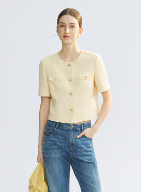 朗姿25设计感气质高级感法式小香风黄色短外套通勤夏季新款上衣女