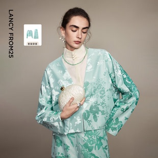 兰亭叙 丝绒提花2026年春季 朗姿桑蚕丝新中式 西裤 新款 短外套