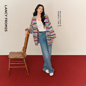 2025年冬季 气质复古牛仔弯刀裤 朗姿纯棉阔腿裤 新款 王楚然同款