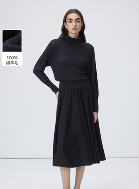 【MONEY HONG】朗姿纯羊毛半高领高智感针织连衣裙2026年春季新款