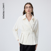 新款 大翻领双排扣收腰设计感通勤上衣2026年春季 女 衬衫 朗姿风衣式