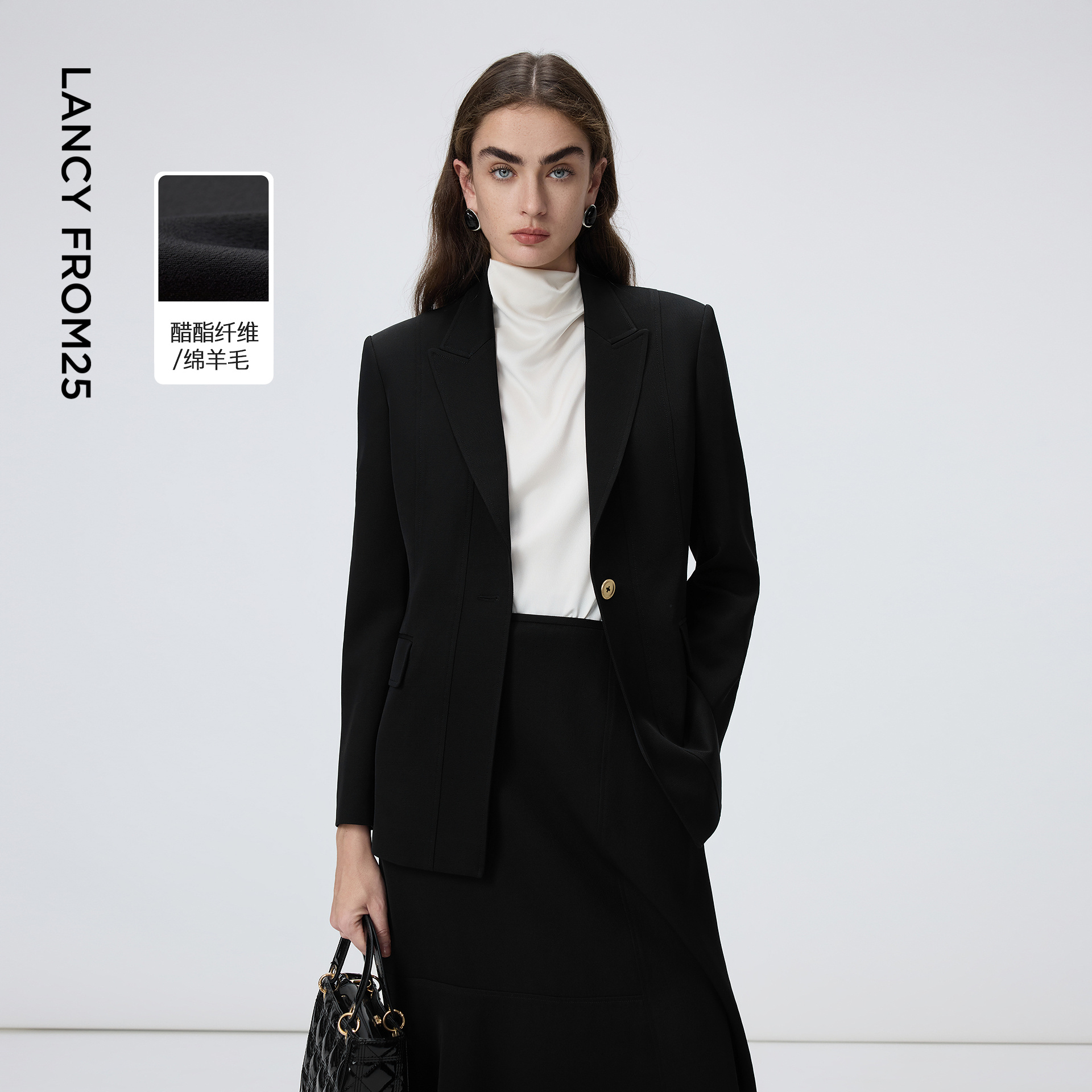 朗姿醋酸黑金撞色短款西装外套设计感通勤时尚西服2026年春季新款