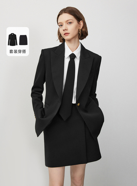 【朗姿Basic衣橱】通勤时尚职业黑色西装正装外套气质西服秋新款