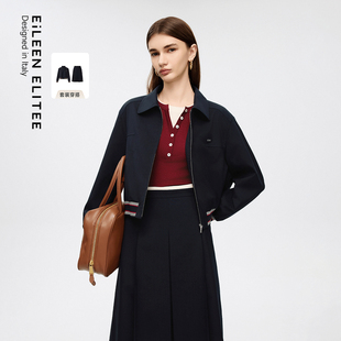 新款 半身裙撞色2025年秋季 ELITEE羊毛翻领短外套 朗姿欧洲EiLEEN