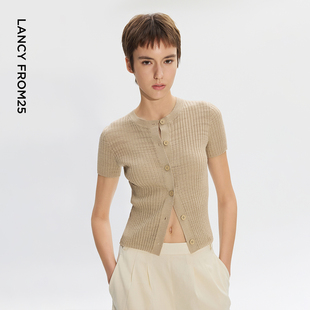 亚麻修身 短袖 针织开衫 高级2026年夏季 女 朗姿高级感针织衫 新款 小衫