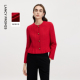 新款 朗姿红色圆领多褶下摆短外套时尚 气质百搭通勤上衣2026年春季