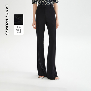 裤 2023新款 子夏季 薄款 朗姿复古气质显瘦高腰黑色休闲裤 长裤 喇叭裤