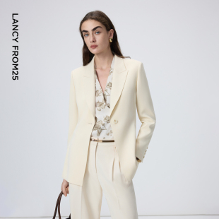 通勤风西服 新款 西裤 2026年春季 套装 朗姿戗驳领收腰A摆一粒扣西装