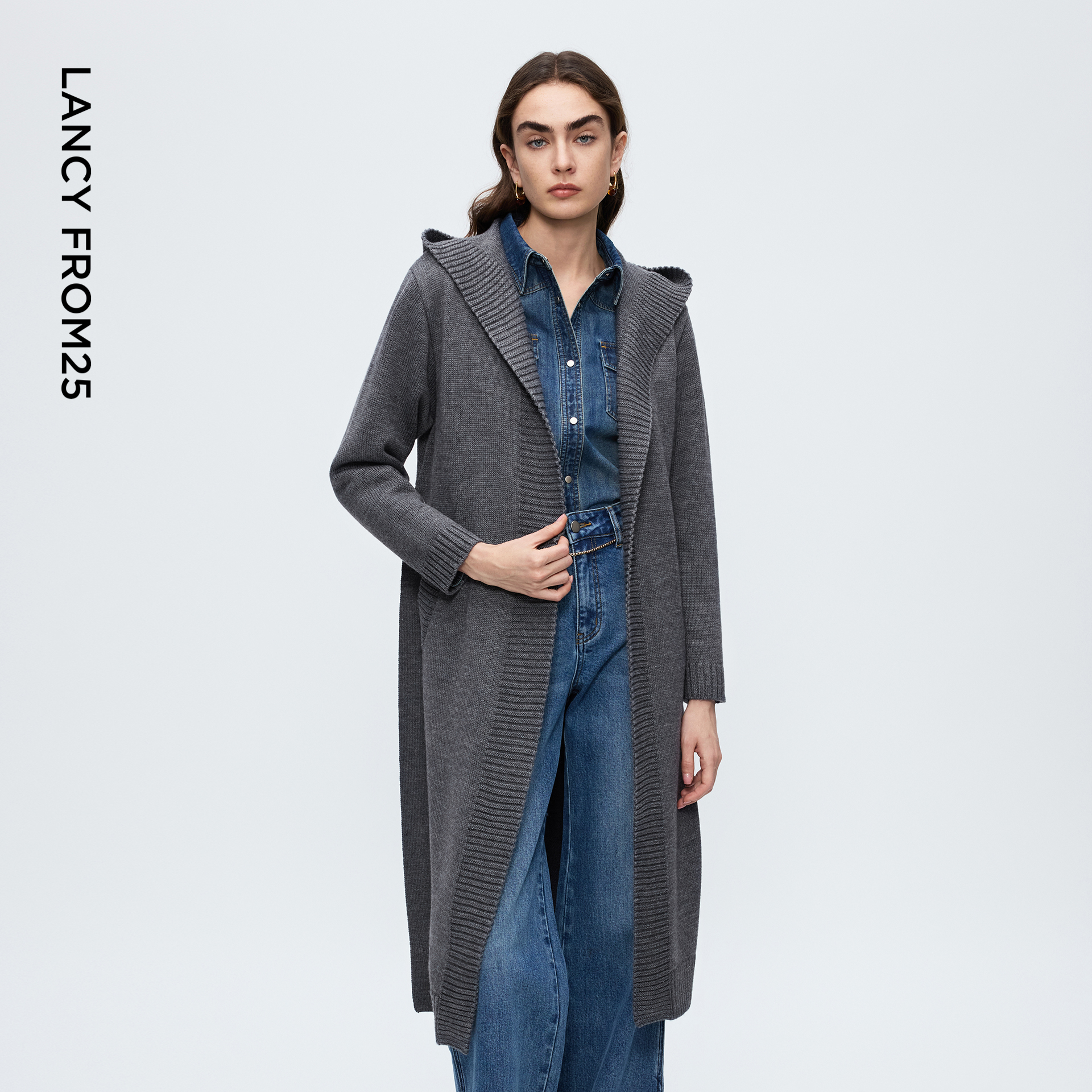 舒适羊毛 连帽开襟 长版廓形