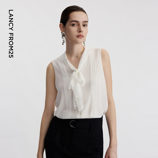 无袖 短款 上衣衬衣女夏季 朗姿法式 白衬衫 气质休闲小衫 新款 雪纺衫