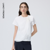 新款 朗姿圆领设计感蝴蝶短袖 T恤简约气质优雅通勤上衣2026年春季