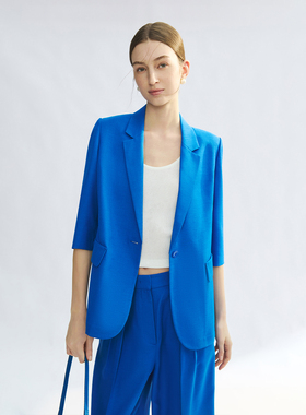 朗姿宝蓝色设计感商务西装外套平驳领ol西服2025年夏季新款