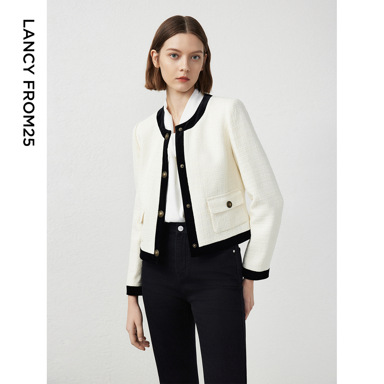 朗姿法式气质小香风显瘦短款外套