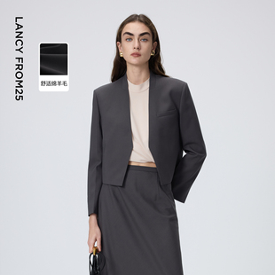 2026年春季 半身裙通勤时尚 朗姿羊毛无领短外套 新款 律师系列
