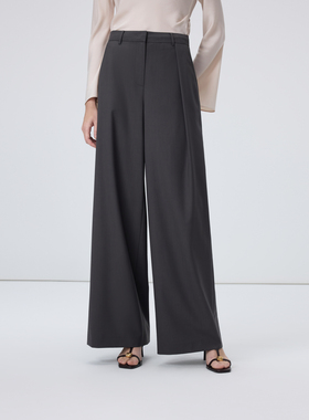 朗姿商务通勤灰色宽松阔腿裤女直筒西裤OL高级感2026年春季新款女