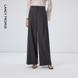 新款 OL高级感2026年春季 女 女直筒西裤 朗姿商务通勤灰色宽松阔腿裤
