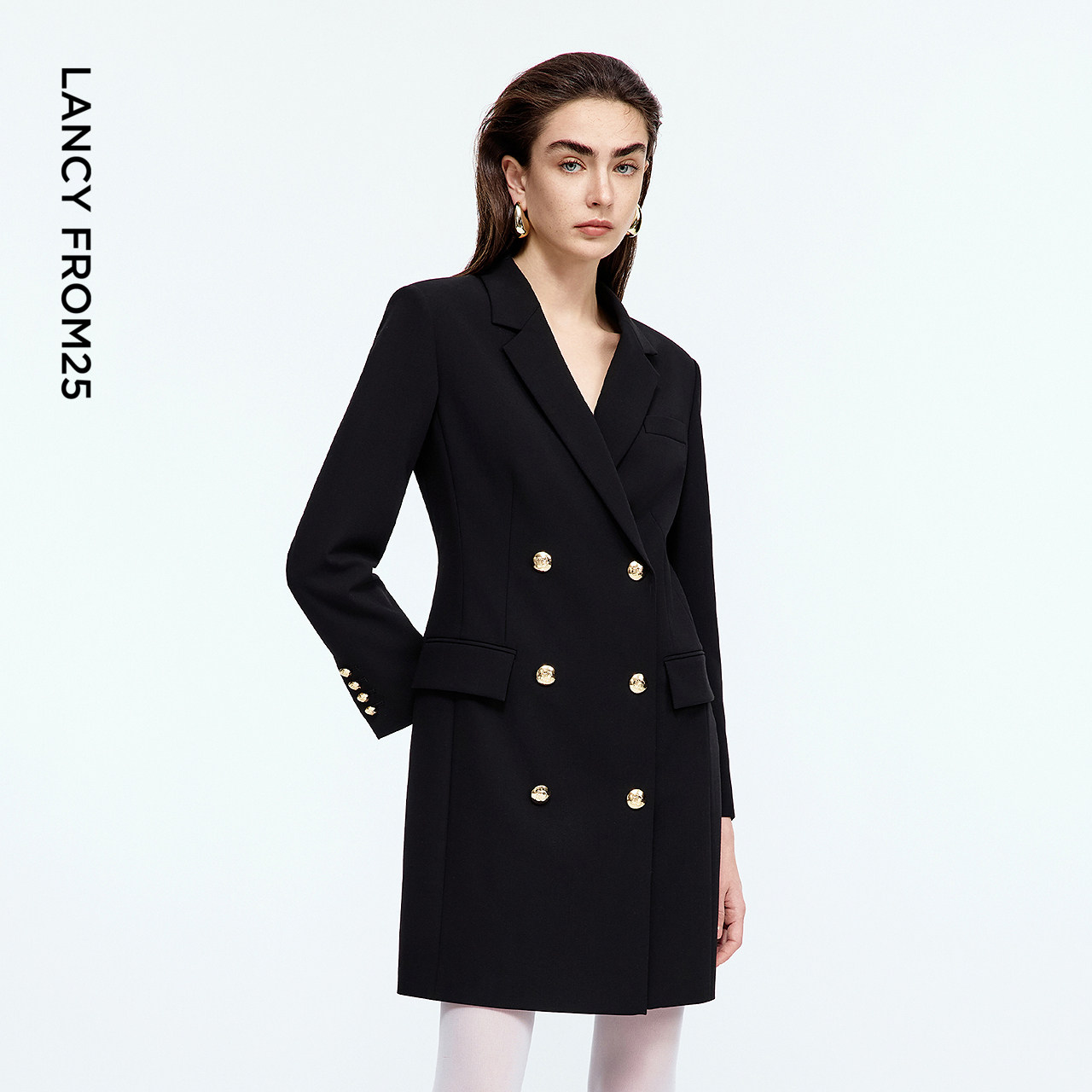 朗姿高级感羊毛西装连衣裙女双排扣商务高端裙装2025年秋季新款