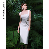 朗姿小香风吊带方领法式 气质设计感收腰高端裙子2024夏新款 连衣裙