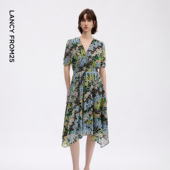 新款 连衣裙浪漫裙子女士2026年夏季 度假风印花碎花短袖 朗姿法式