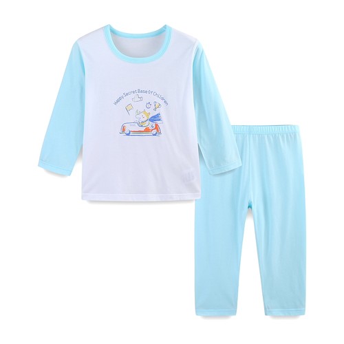 GUNZE 郡是儿童睡衣夏季薄款长袖纯棉中大童空调服男童家居服套装