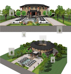 现代仿古建筑客家围屋围楼景区游客接待中心餐厅客栈建筑su模型