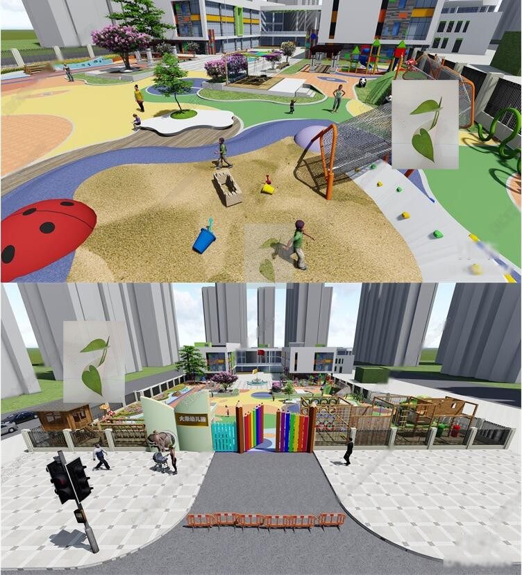 幼儿园建筑外立面外观活动场地景观设计室外景观草图大师su模型
