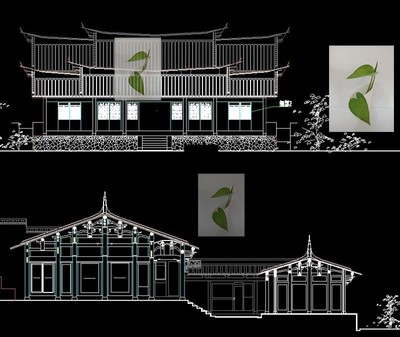 中式宗庙祠堂木窗花格栅对称式坡屋顶仿古建筑设计cad图纸dwg素材