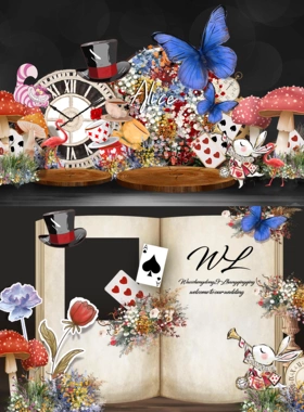 o292爱丽丝梦游仙境婚礼效果图psd源文件含输出粉紫黄色童话婚礼