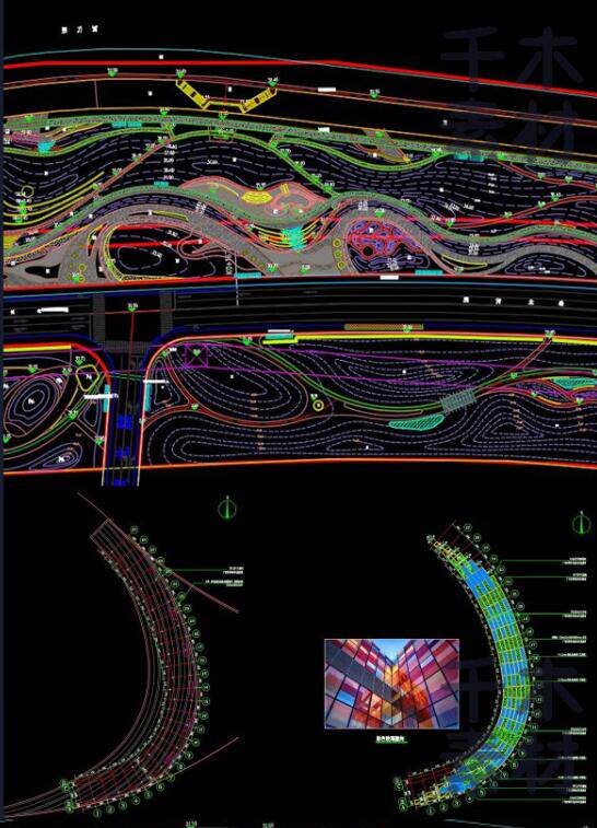 现代滨水市民社区文化公园景观CAD施工图廊架花架水景景墙文化墙