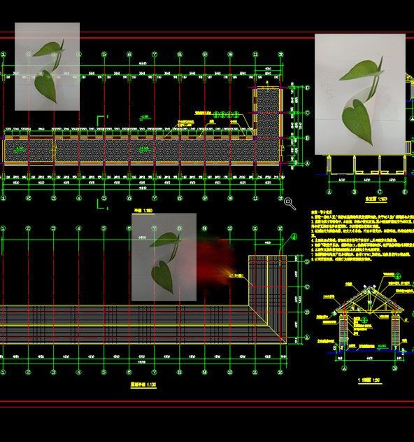 公园休闲长廊l形回廊檐廊道古建筑原木结构平立面cad施工图带说明