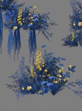 蓝色明黄色花艺撞色自然风婚礼效果图素材psd文件分层效果图设计