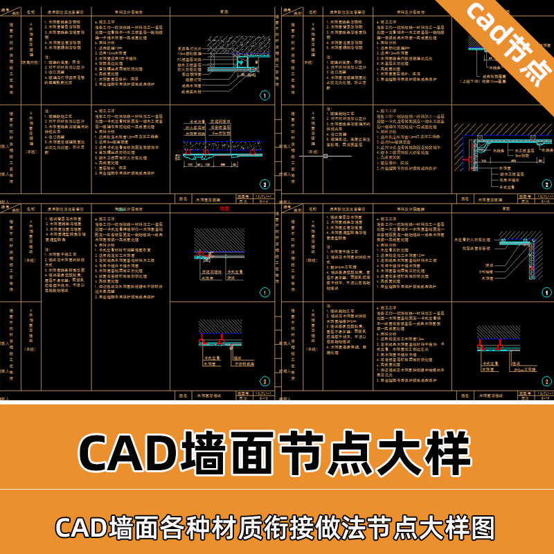 墙面与石材软包不锈钢乳胶漆壁纸木饰面玻璃衔接cad施工节点大样