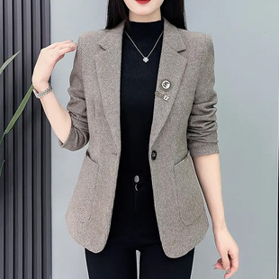 香风女2023小时尚韩版新款格子外套秋季女士扣小西服西装休闲一粒
