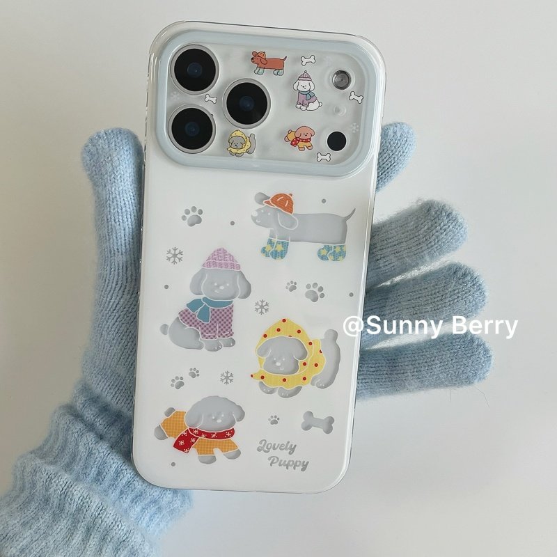 向日的浆果ins韩系小众冬季氛围清新可爱狗狗小脚印雪花适用苹果17pro手机壳iphone16promax/14/15保护套防摔