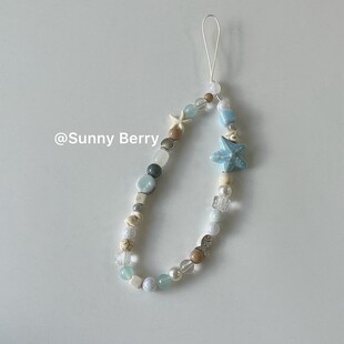 ins小众夏日清爽海洋蓝色陶瓷海星小鱼串珠手机链ccd挂绳链条挂件