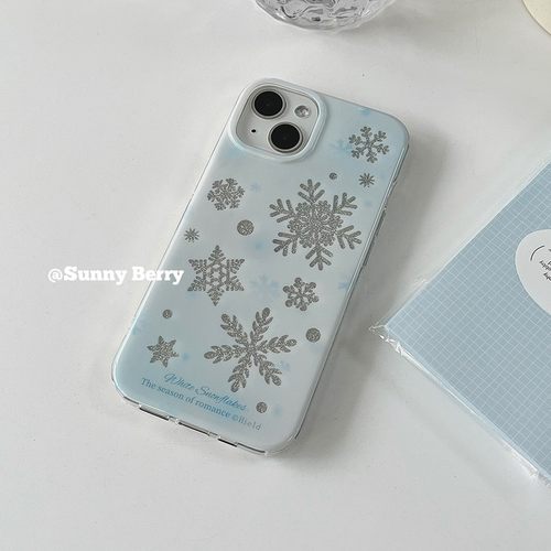 秋冬氛围简约少女蓝色闪粉雪花